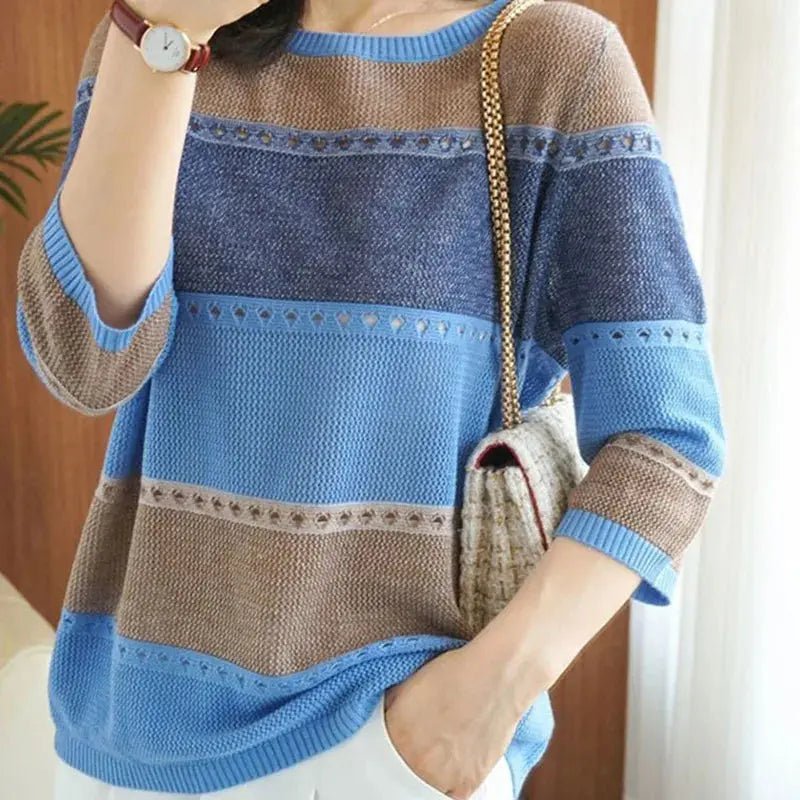 Suzynmom Women's Striped Pullover Sweater Long Sleeve Round Neck Autumn Fashion - SuzynmomSuzynmomSuzynmomSuzynmom Women's Striped Pullover Sweater Long Sleeve Round Neck Autumn Fashion