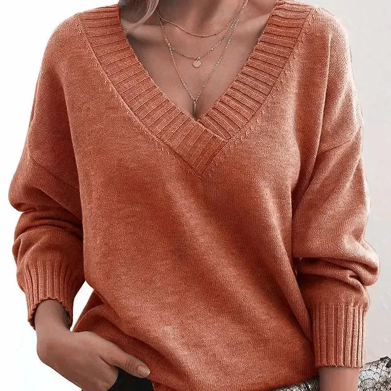 Suzynmom Women Sweaters Long Sleeved V Neck Knitted Pullovers Patchwork Solid Spliced Jumpers Thick Casual Outwear Slight Strech
