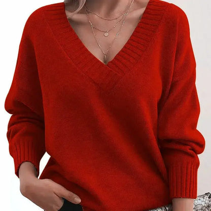 Suzynmom Women Sweaters Long Sleeved V Neck Knitted Pullovers Patchwork Solid Spliced Jumpers Thick Casual Outwear Slight Strech