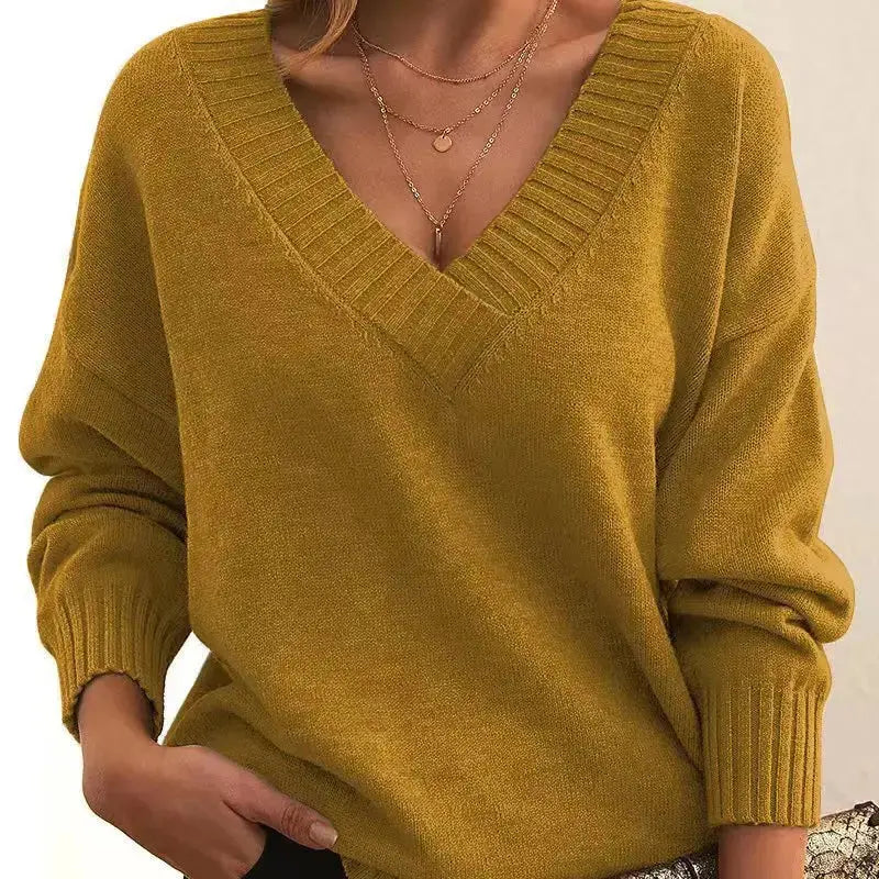 Suzynmom Women Sweaters Long Sleeved V Neck Knitted Pullovers Patchwork Solid Spliced Jumpers Thick Casual Outwear Slight Strech