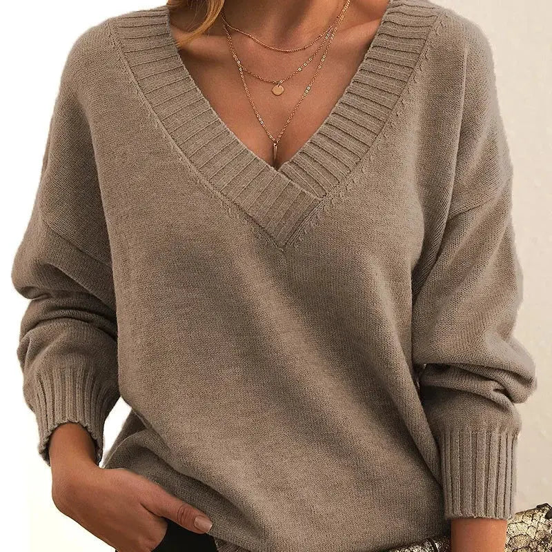 Suzynmom Women Sweaters Long Sleeved V Neck Knitted Pullovers Patchwork Solid Spliced Jumpers Thick Casual Outwear Slight Strech