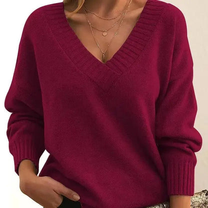 Nowsaa Women Sweater Long Sleeved V Neck Knitted Pullover Patchwork Solid Spliced Jumper - SuzynmomSuzynmomSuzynmomNowsaa Women Sweater Long Sleeved V Neck Knitted Pullover Patchwork Solid Spliced Jumper