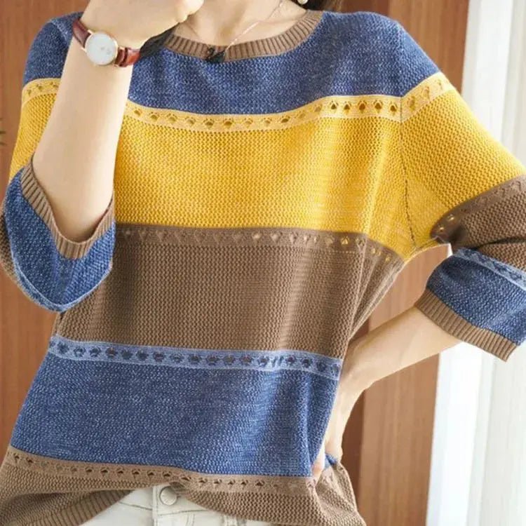 Suzynmom Women's Striped Pullover Sweater Long Sleeve Round Neck Autumn Fashion - SuzynmomSuzynmomSuzynmomSuzynmom Women's Striped Pullover Sweater Long Sleeve Round Neck Autumn Fashion