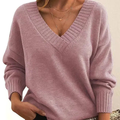 Suzynmom Women Sweaters Long Sleeved V Neck Knitted Pullovers Patchwork Solid Spliced Jumpers Thick Casual Outwear Slight Strech