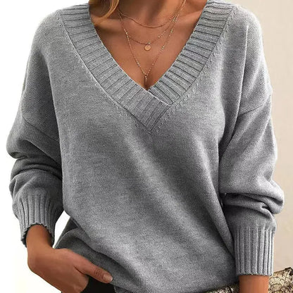 Suzynmom Women Sweaters Long Sleeved V Neck Knitted Pullovers Patchwork Solid Spliced Jumpers Thick Casual Outwear Slight Strech