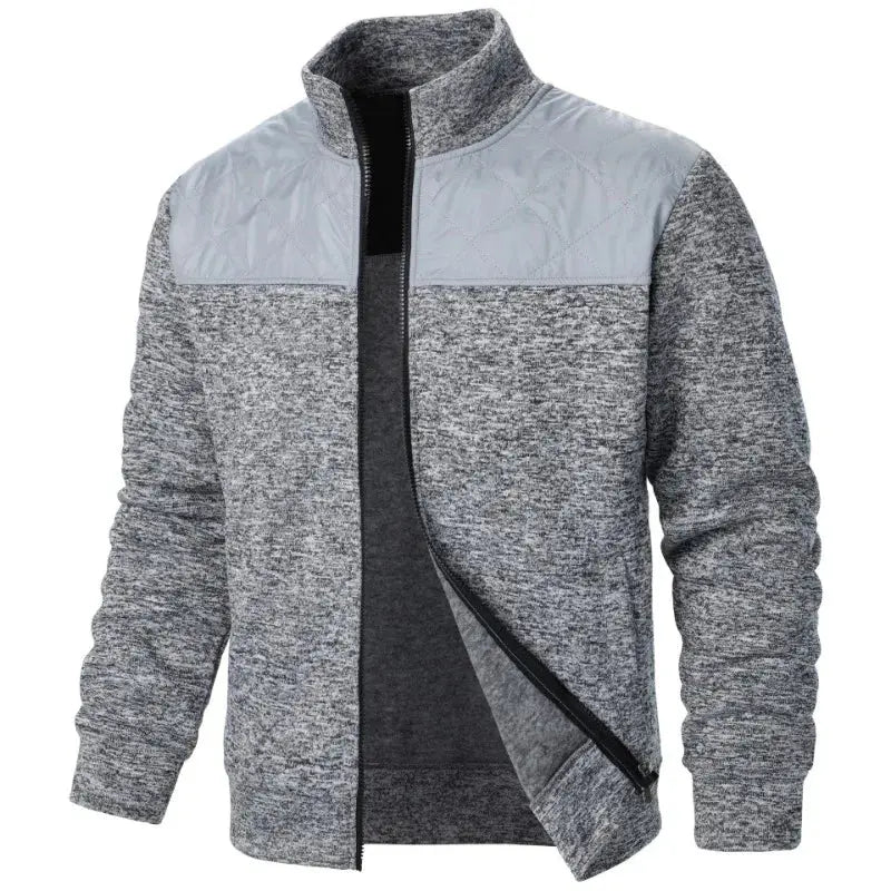 Suzynmom Men's Patchwork Sweatshirts Stand Collar Jacket Slim Fit Cardigan Streetwear Sportswear Casual Zip Up Coat Outdoor Tracksuit Men