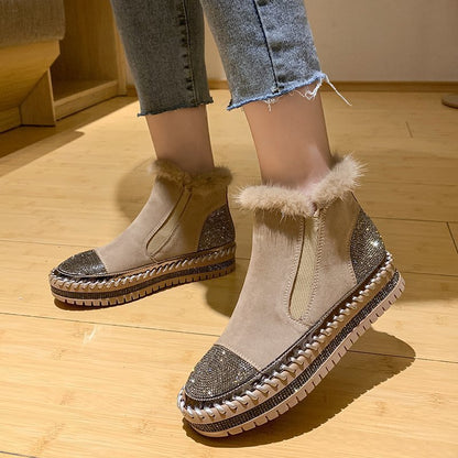 Women's Genuine Leather Ankle Boots with Rhinestone Detail