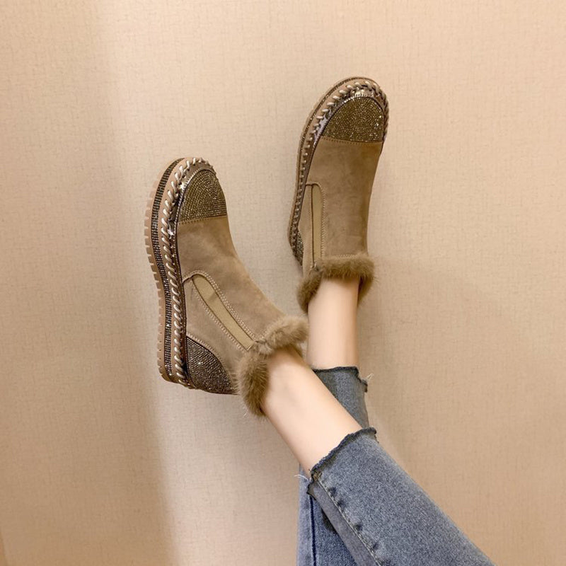 Women's Genuine Leather Ankle Boots with Rhinestone Detail