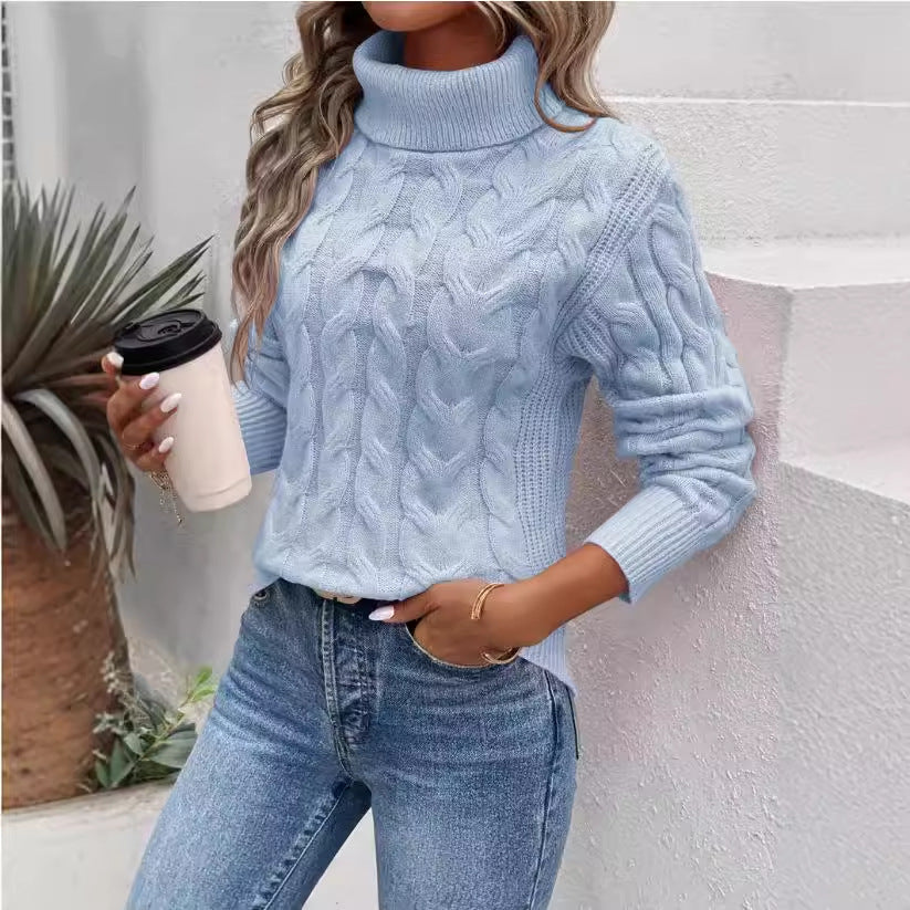 Women's cable-knit turtleneck sweater