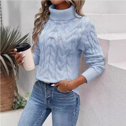 Women's cable-knit turtleneck sweater