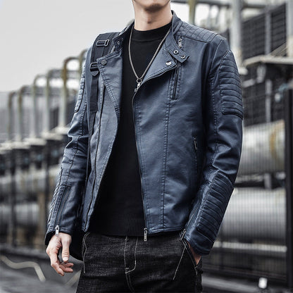 Men's black faux leather jacket with zip pockets