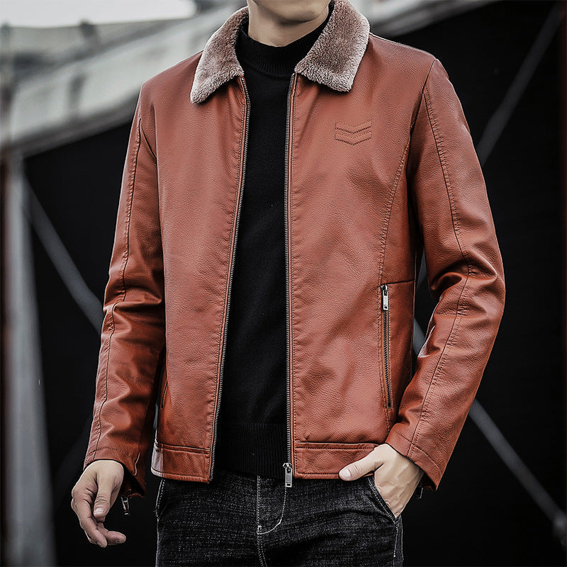 Men's Faux Leather Jacket with Stand Collar – Loose Fit