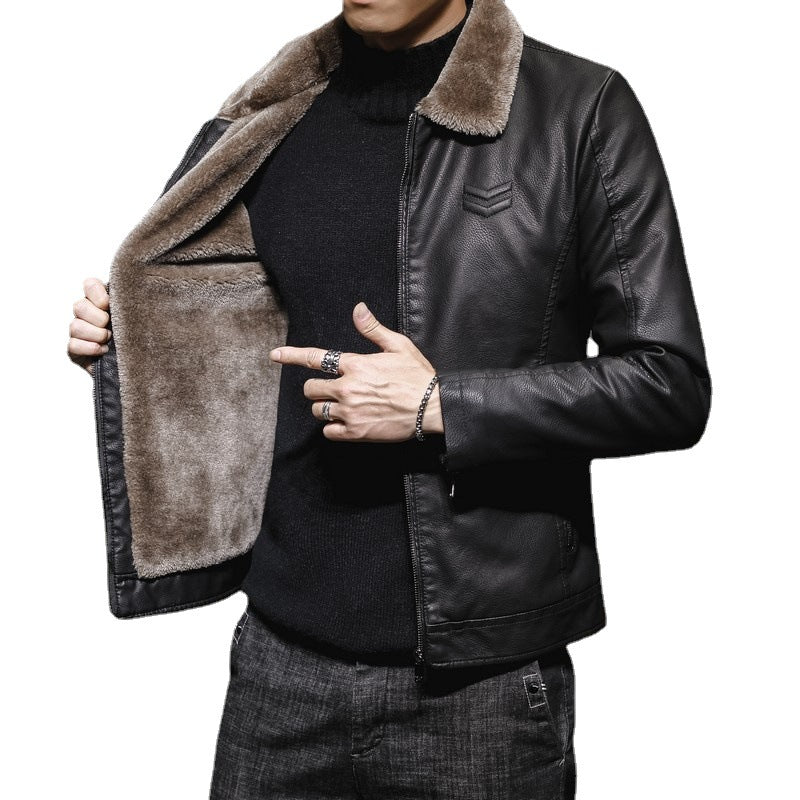 Men's Faux Leather Jacket with Stand Collar – Loose Fit