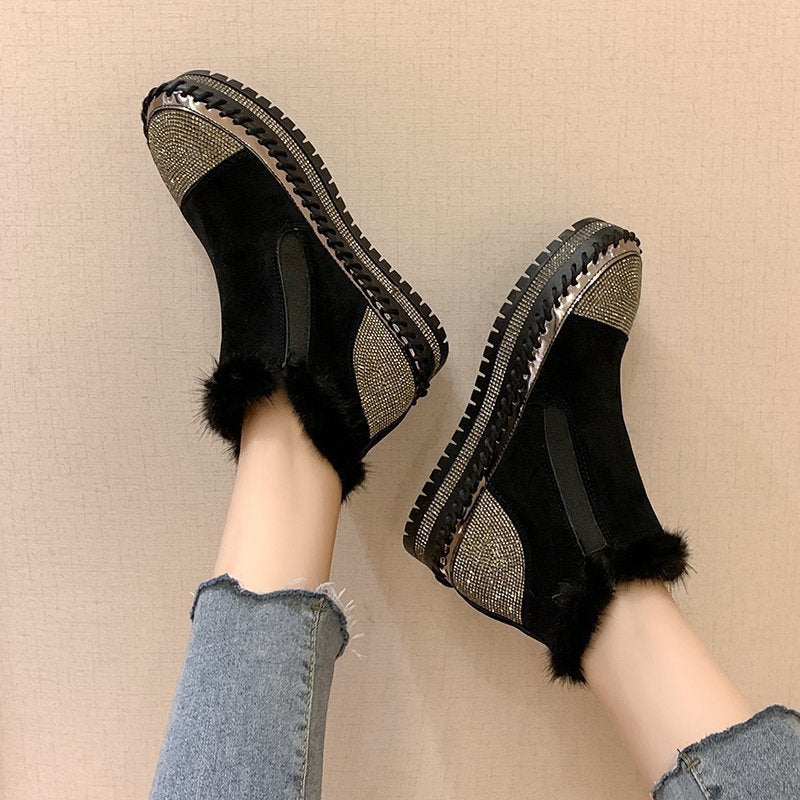 Women's Genuine Leather Ankle Boots with Rhinestone Detail