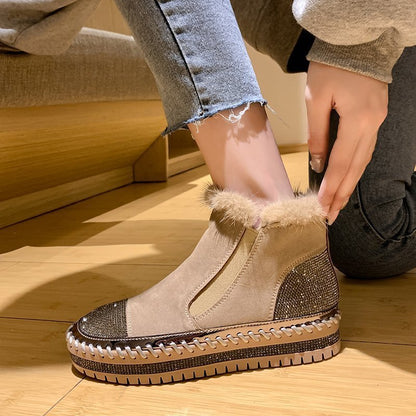 Women's Genuine Leather Ankle Boots with Rhinestone Detail