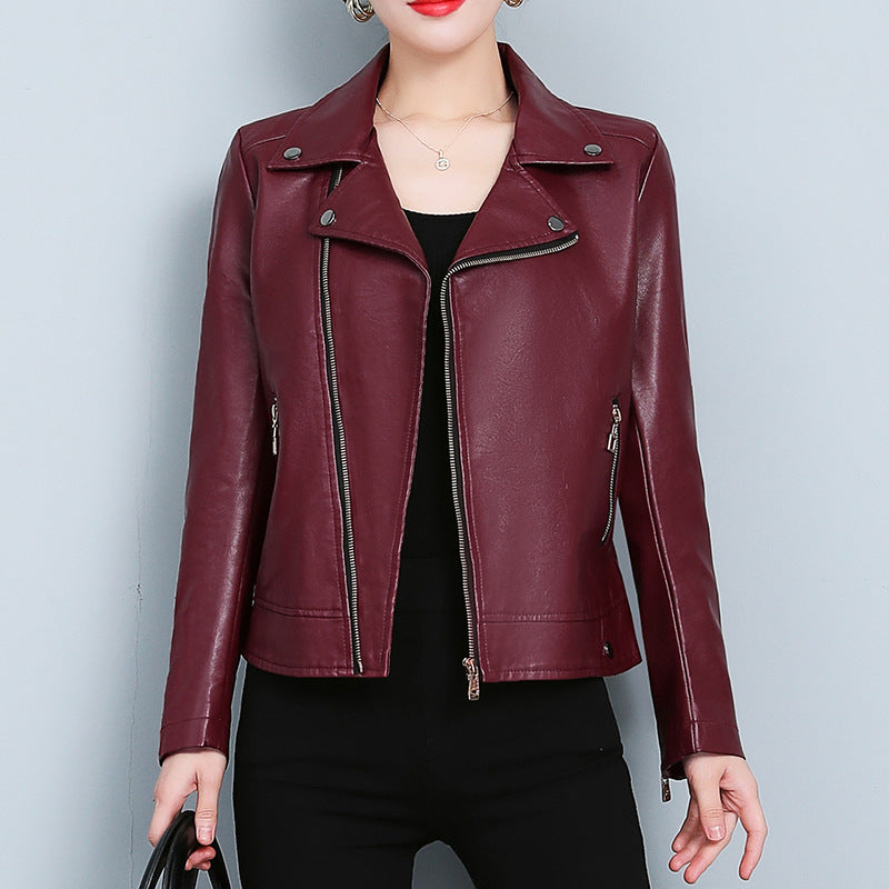 Women's Faux Leather Jacket – Short Slim-Fit Style
