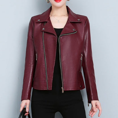 Women's Faux Leather Jacket – Short Slim-Fit Style